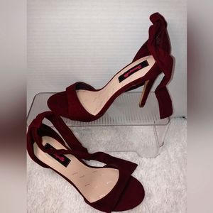 BetseyVille Wine Burgundy color single sole ankle tie heel